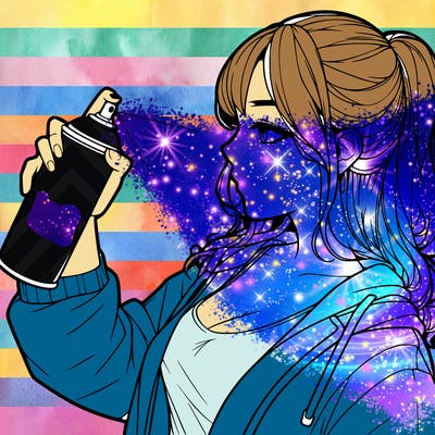 a realistic girl spray, painting