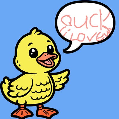 a duck with a word bubble