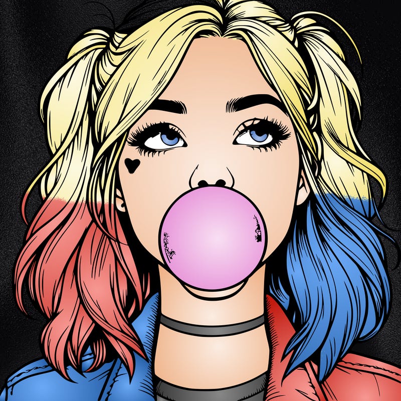 realististic girl blowing bubble -gum