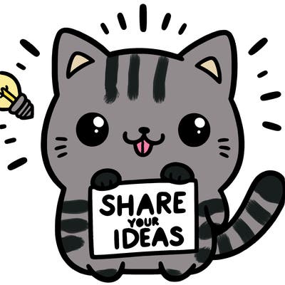 a cute cat saying share your ideas