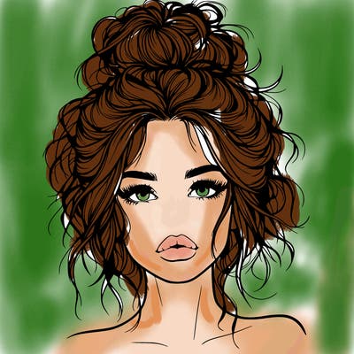 realistic girl with messy bun and lips