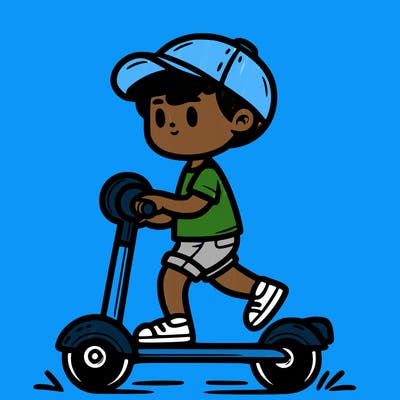 a kid riding a scooter