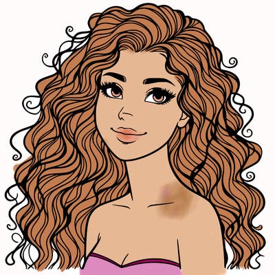 woman with curly  long hair realistic