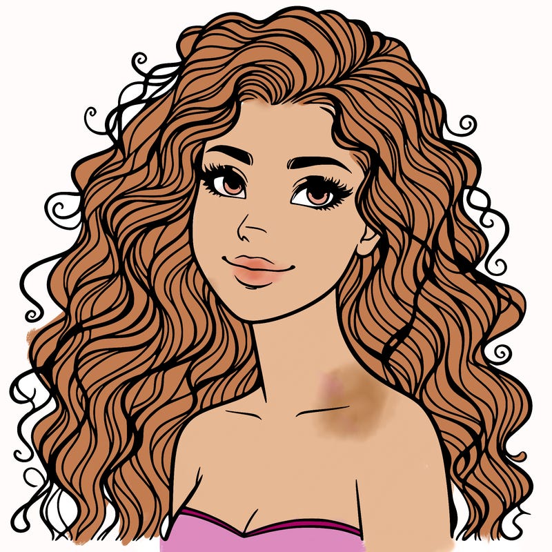 woman with curly  long hair realistic