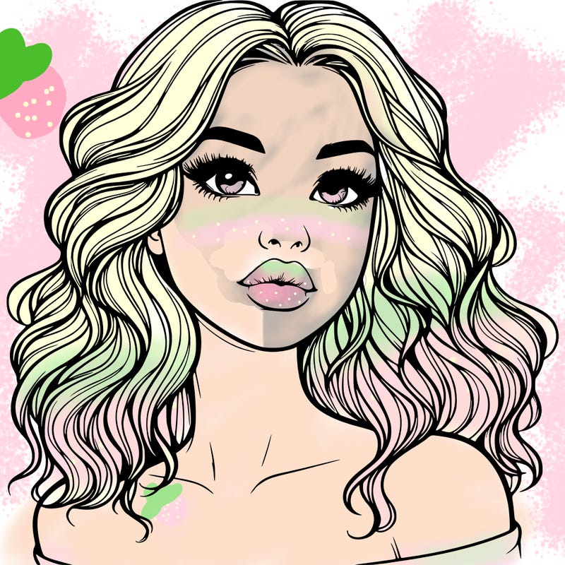 realistic girl with wavy hair and lips
