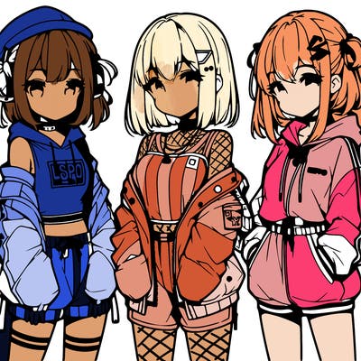 anime girls in streetwear outfits