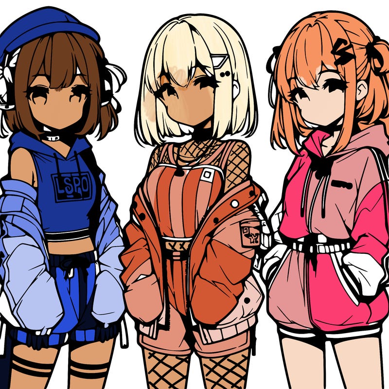 anime girls in streetwear outfits