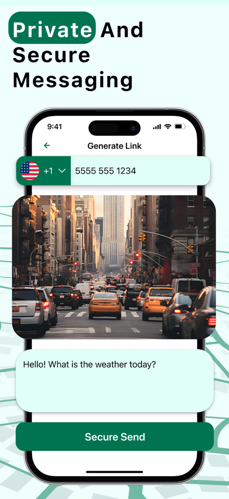 Phone Tracker Location Geo-Pro - Interfaz para mensajería privada y segura dentro de la aplicación Geo-Pro que muestra la entrada de un número de teléfono y el botón de envío seguro