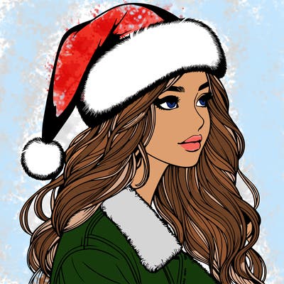 realistic girl in santa hat