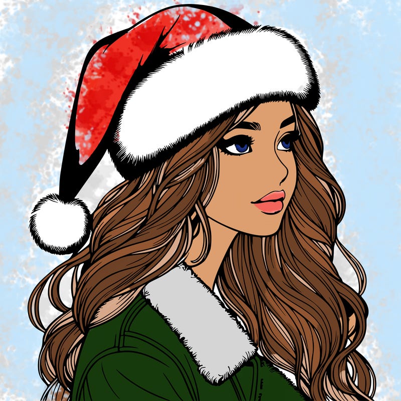 realistic girl in santa hat