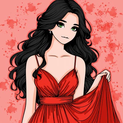 realistic girl in flowy silky prom dress