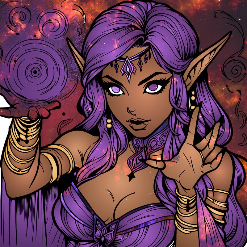 realistic scary beautiful elf sorceress casting spell