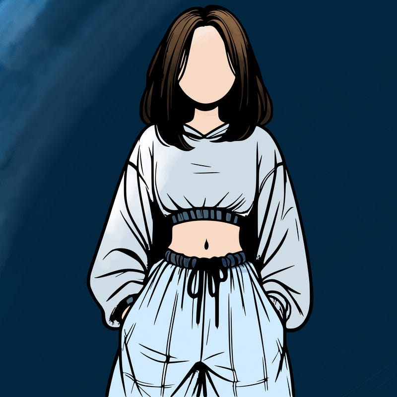 realistic girl faceless with baggy pants and a crop top