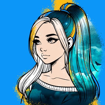 realistic girl with a high ponytail