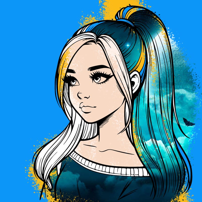 realistic girl with a high ponytail