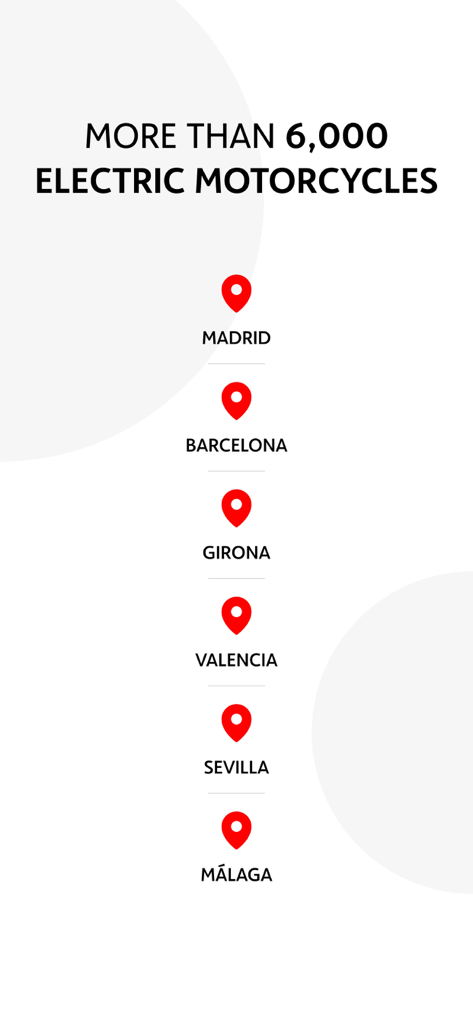 Lista de cidades espanholas onde a Acciona motosharing opera, incluindo Madrid, Barcelona e Valência
