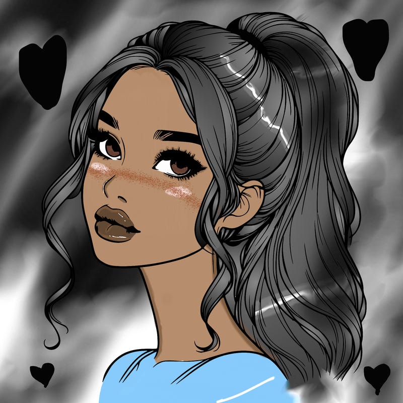 realistic girl with a ponytail on her hair and lips