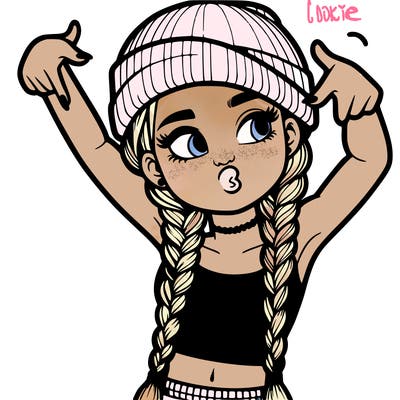 realistic teenage girl with braids and a beanie and crop top doing 🫶🏼