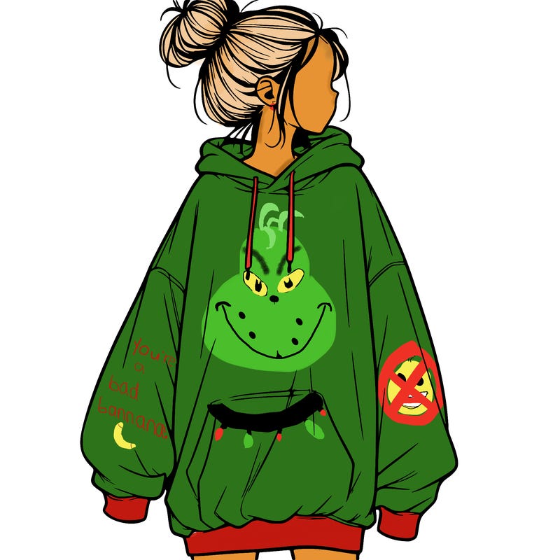 realistic girl with a oversized sweatshirt on and a bun