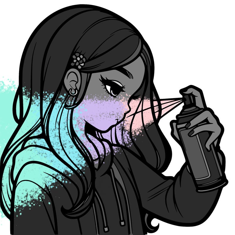 a realistic girl spray painting