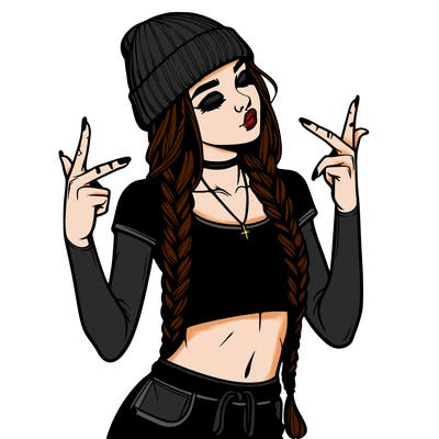 realistic teenage girl with braids and a beanie and crop top doing 🫶🏼
