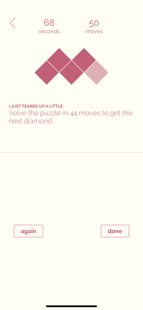 Noodles! - A screenshot of the Noodles puzzle app showing level results with time and move counts on a minimalist interface