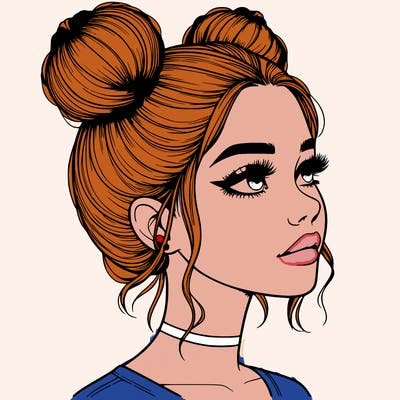 realistic girl with buns on the top of her head