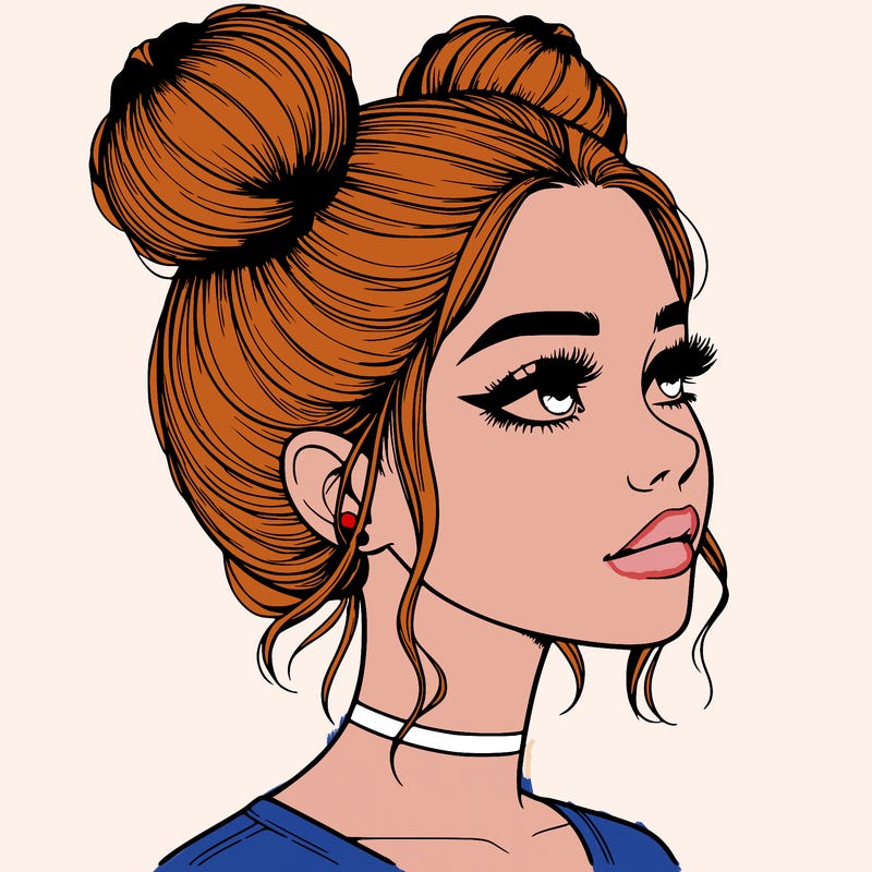 realistic girl with buns on the top of her head