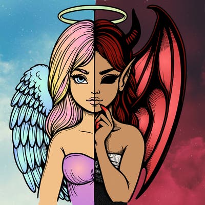 realistic angel half demon