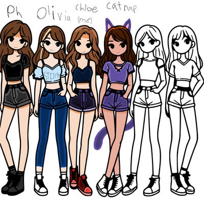 a group of girls wearing crop tops and shorts