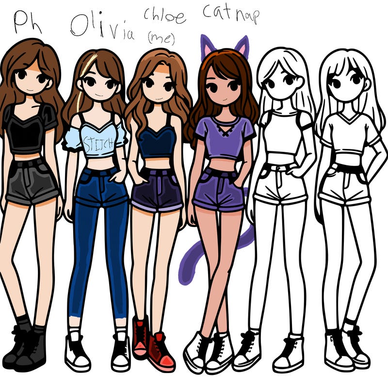 a group of girls wearing crop tops and shorts