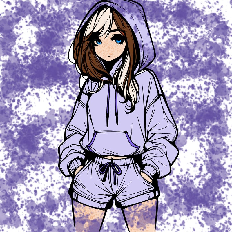 realistic girl in shorts and hoodie