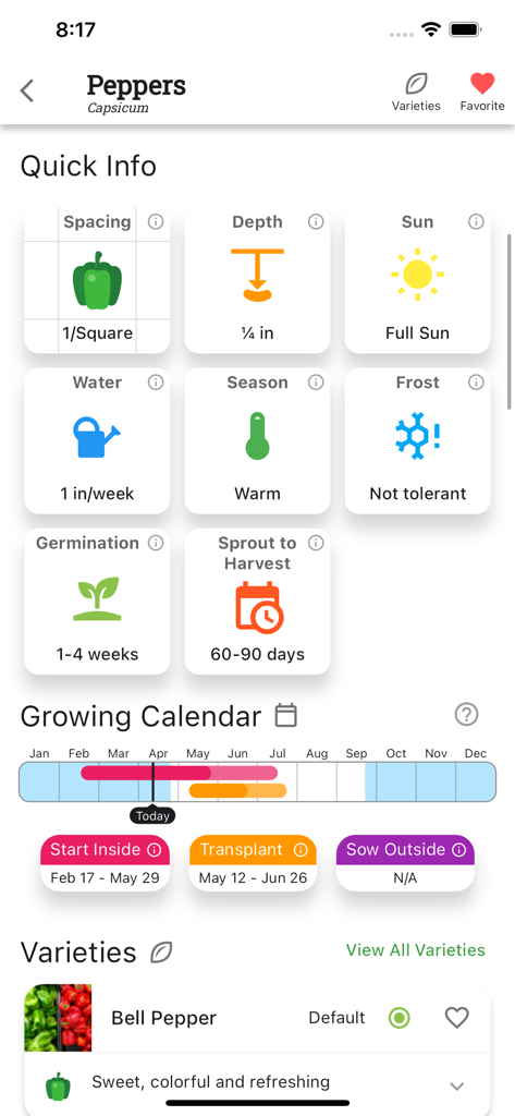 Planter: Garden Planner - Detailed pepper growing information and planting calendar in the Planter garden planner app