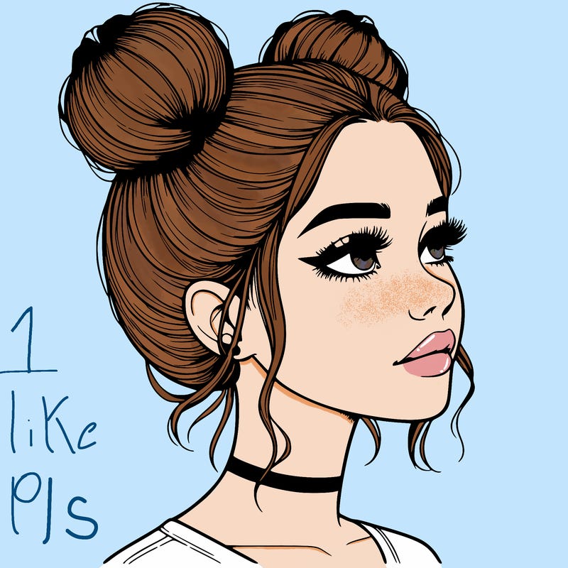 realistic girl with buns on the top of her head