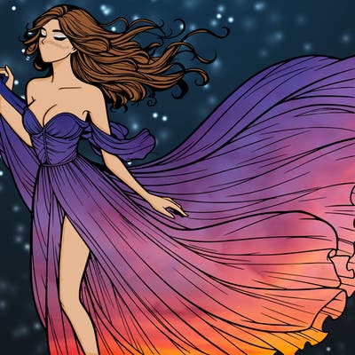 realistic woman in dress flowing the the wind