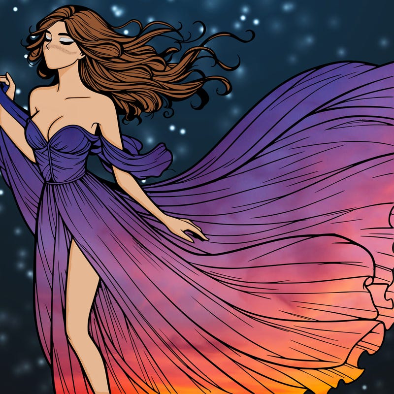 realistic woman in dress flowing the the wind