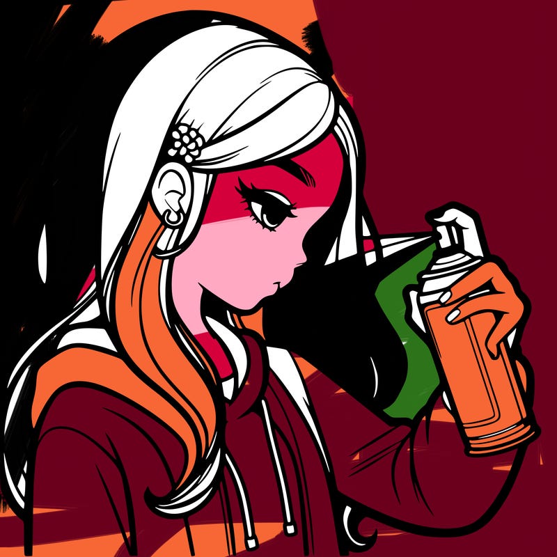 a realistic girl spray painting