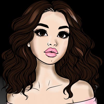 realistic girl with wavy hair and lips