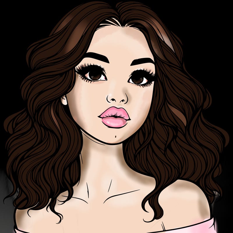 realistic girl with wavy hair and lips