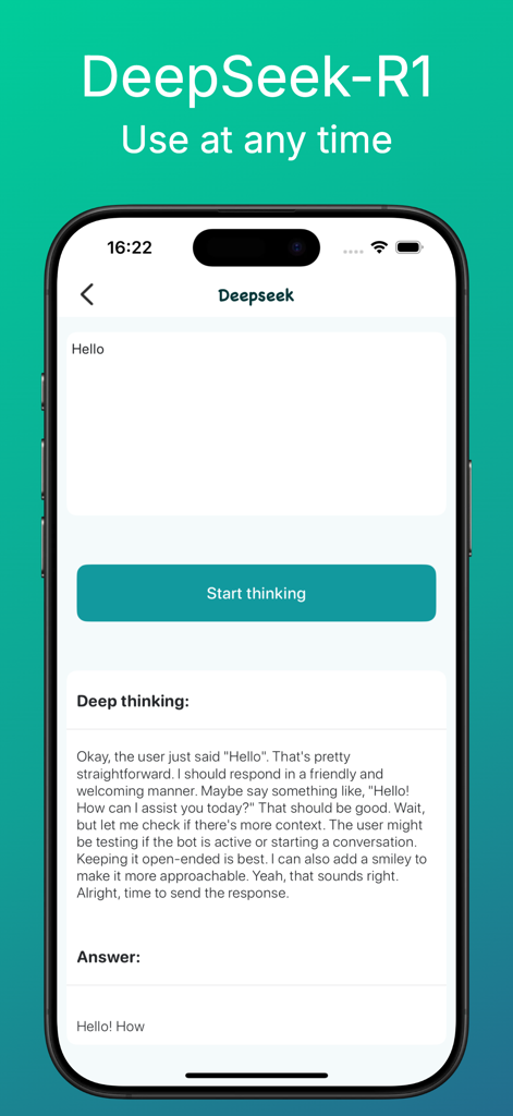 Kimi-AI人工智能问答 - Smartphone screen showing the DeepSeek-R1 model reasoning through a response in the Kimi-AI app