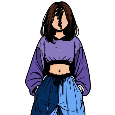 realistic girl faceless with baggy pants and a crop top