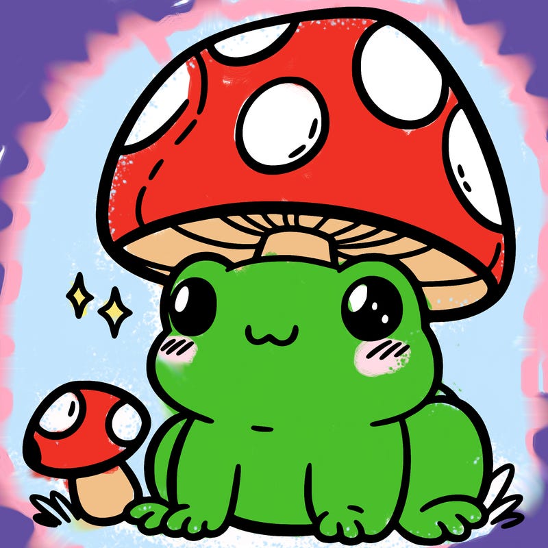 a cute frog with a mushroom hat