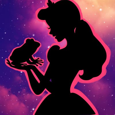 a shadow of a princess holding a frog realistic