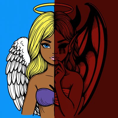 realistic angel half demon