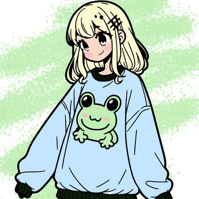 girl wearing frogging sweatshirt