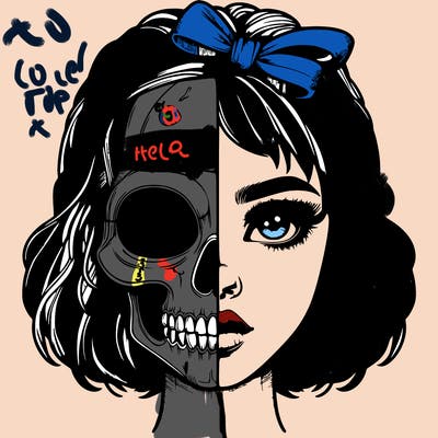 realistic girl with half skull mask