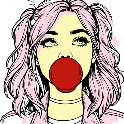 realististic girl blowing bubble -gum