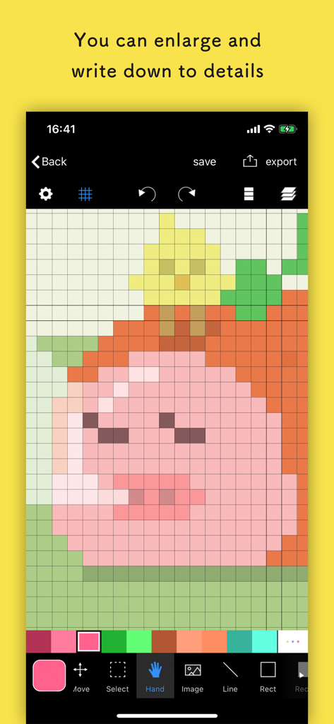 Pixelable - Pixel Art Editor - Pixelable app interface showing a zoomed-in pixel art drawing on a grid canvas with editing tools