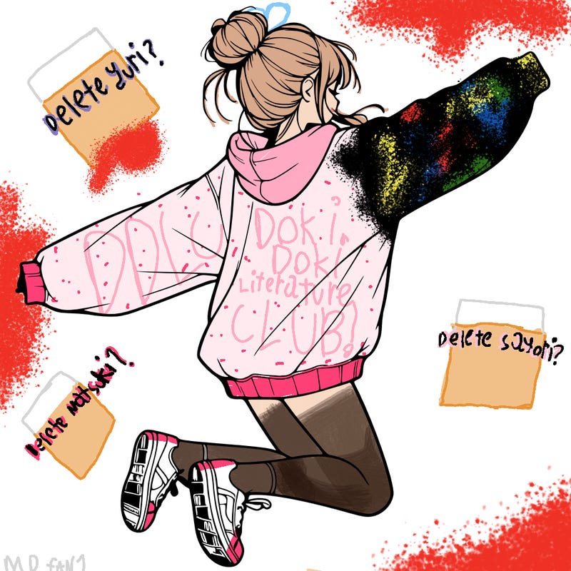 realistic girl jumping with a bun and oversized sweatshirt