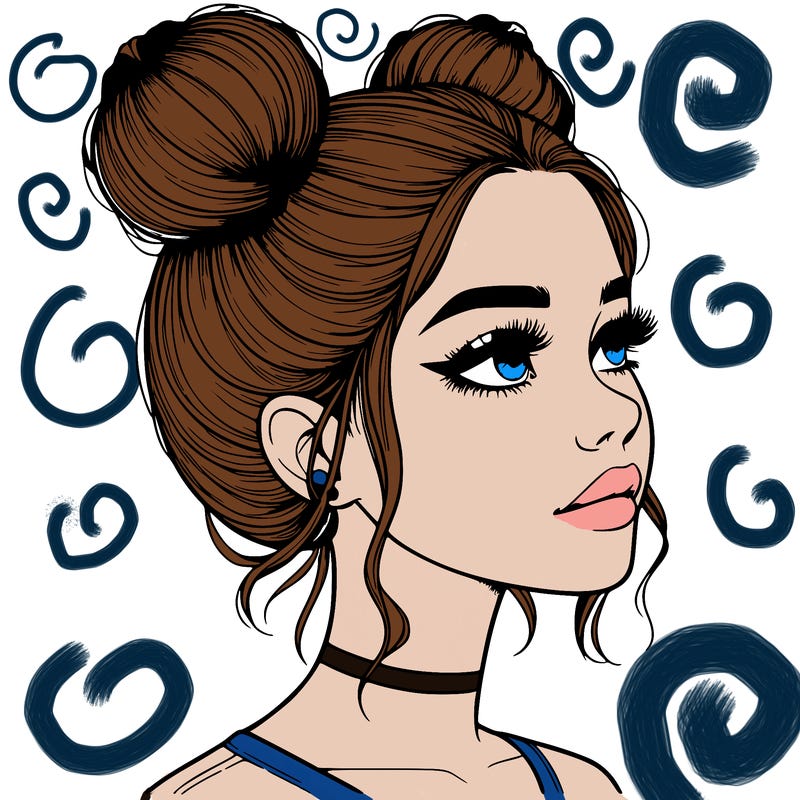 realistic girl with buns on the top of her head